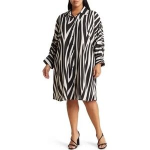 Love X Design Zebra Shirt Dress Womens 1X Black White Animal Print Button Front